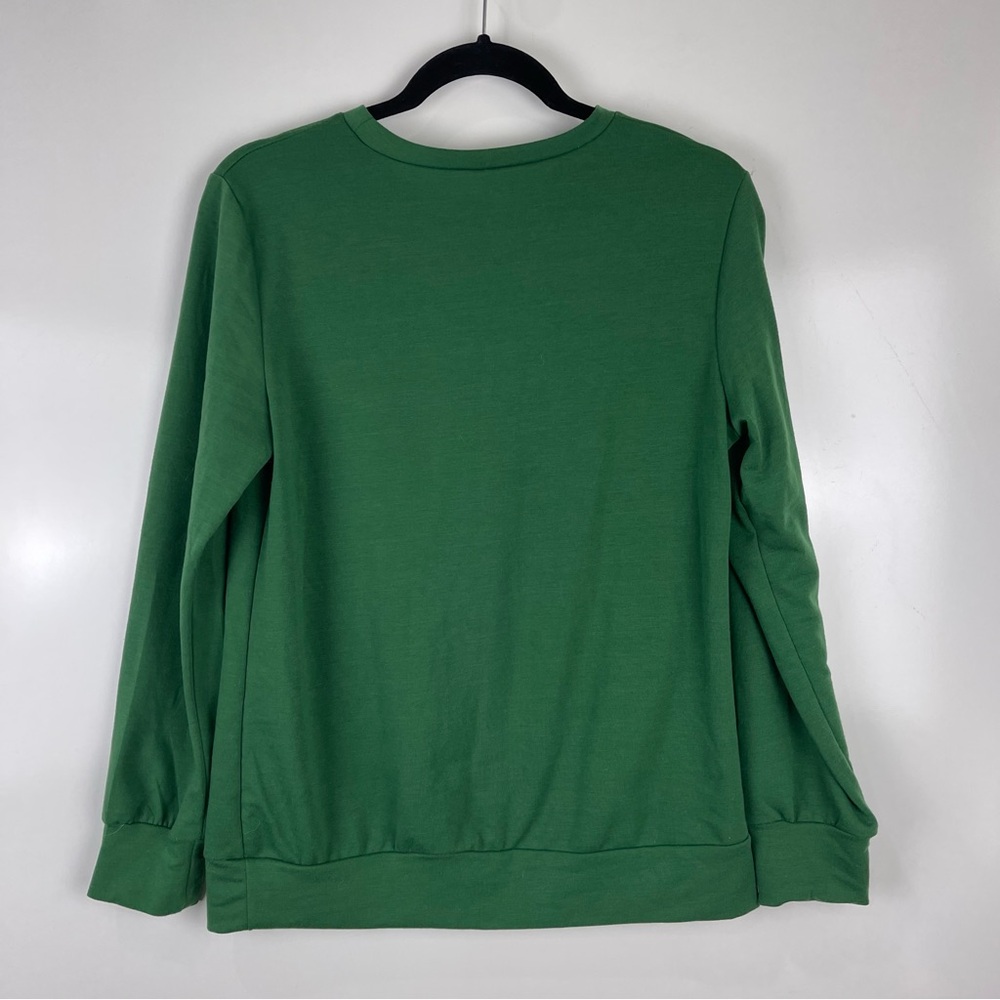 Boho Green Graphic Sweatshirt Cat Lover Van Peace Sign Retro Pullover Medium - Picture 2 of 7
